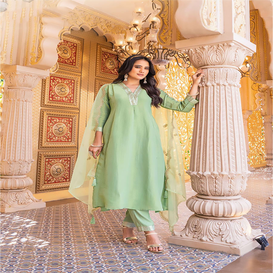 Light green Tissue Anarkali Suit