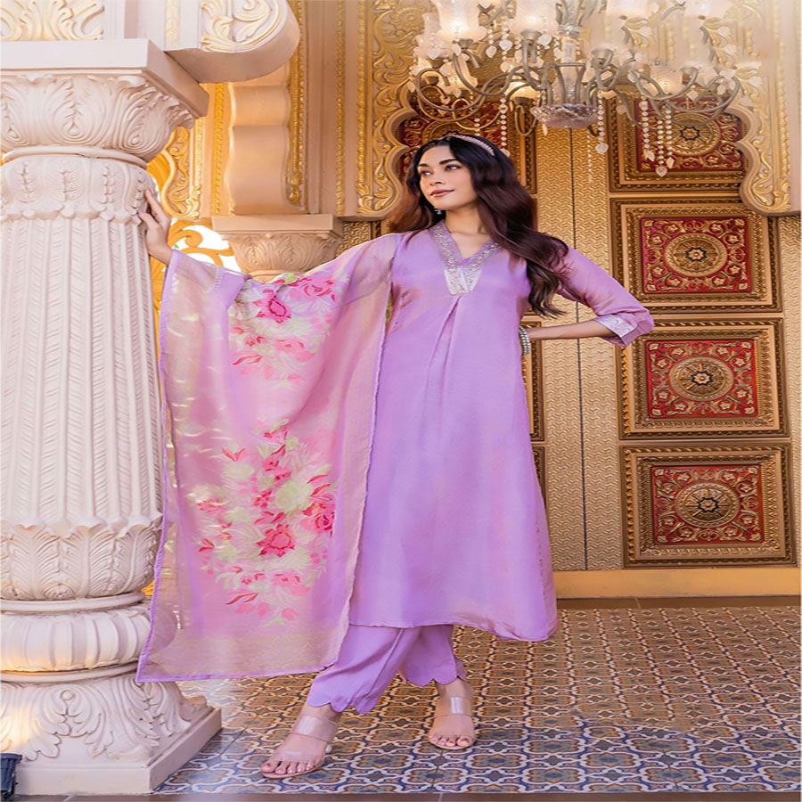 Purple Tissue Anarkali Suit