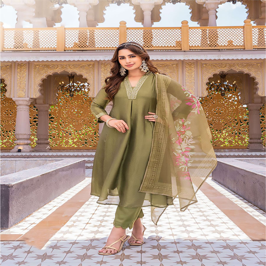 Sea green Tissue Anarkali Suit