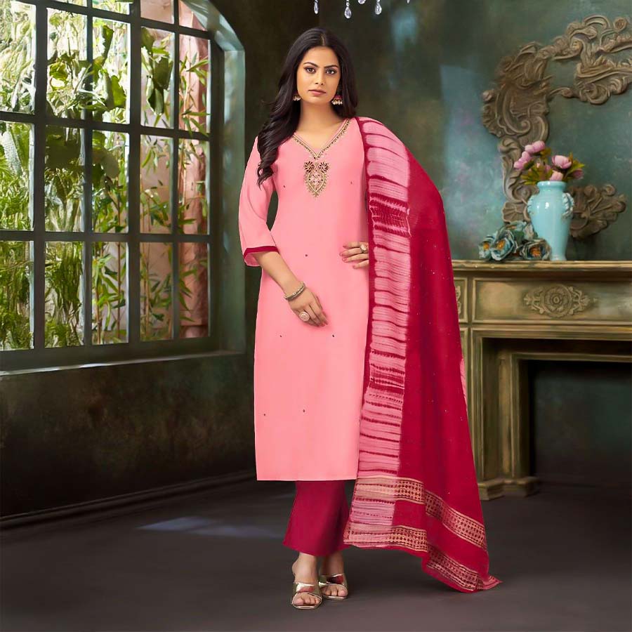 Pink  Vertican Silk Casual Wear Salwar Kameez
