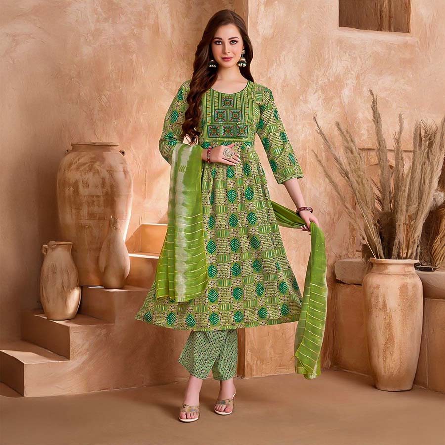Green  Viscose Printed Salwar Kameez