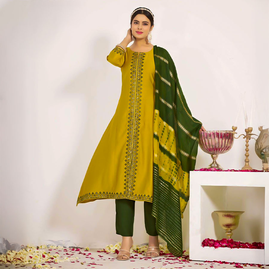 Green  Vertican Silk Casual Wear Kurti