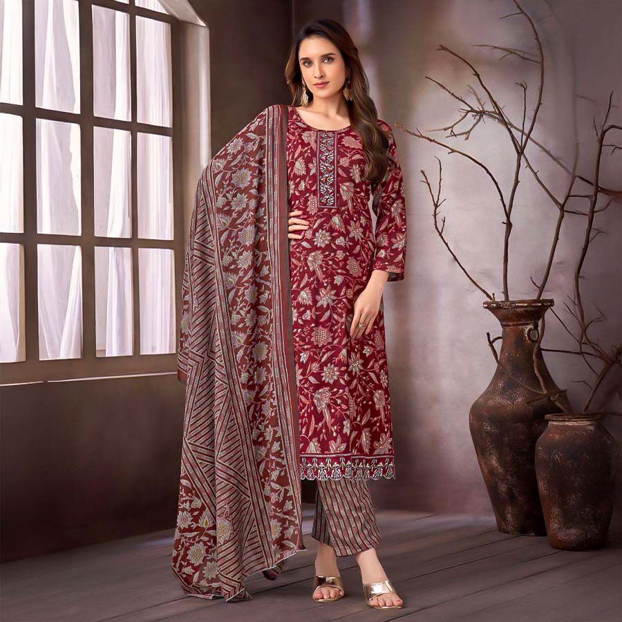 Red  Rayon Capsule Printed Salwar Kameez