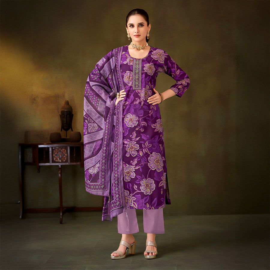 Purple Muslin Casual Wear Salwar Kameez
