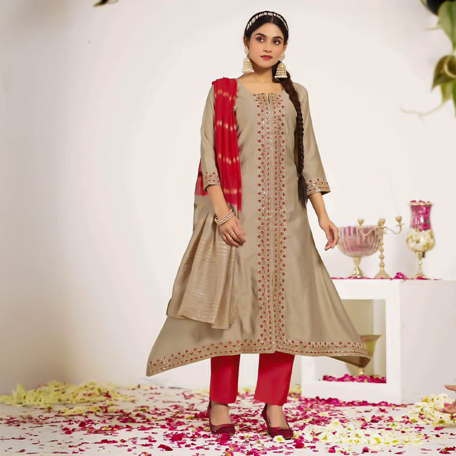 Brown  Vertican Silk Casual Wear Kurti