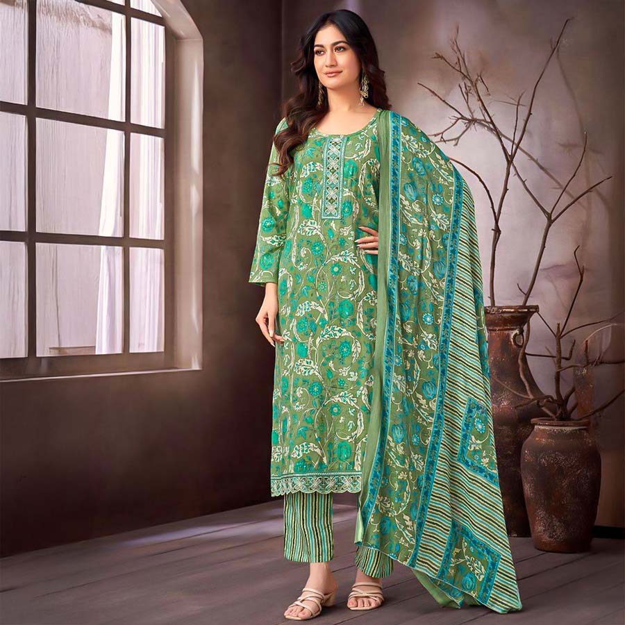 Green  Rayon Capsule Printed Salwar Kameez