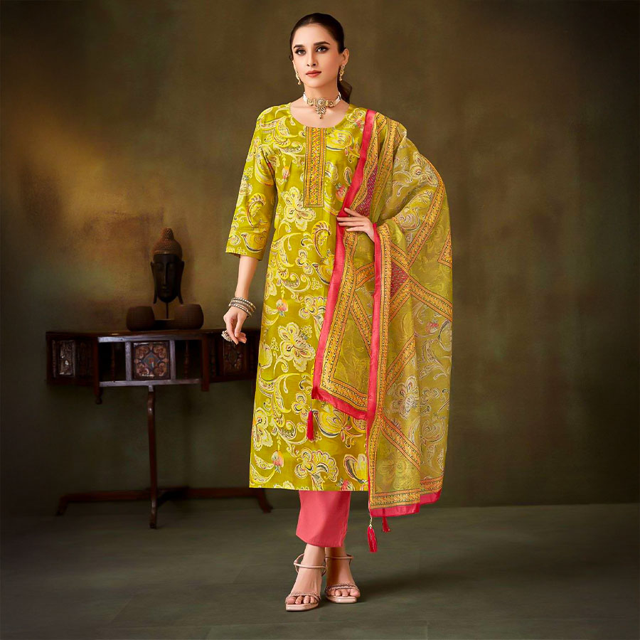 Green  Muslin Casual Wear Salwar Kameez