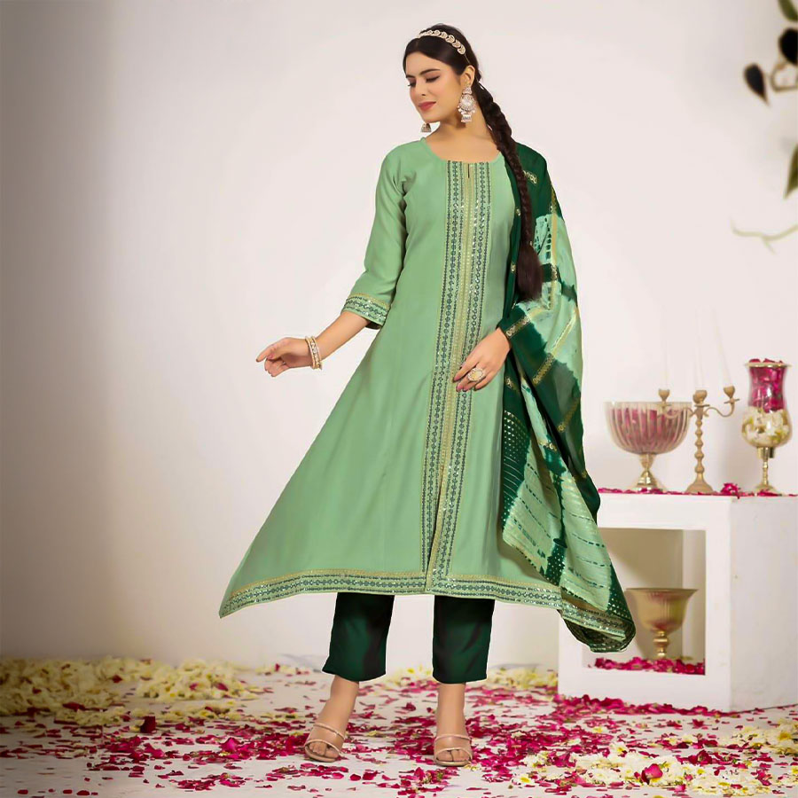Green  Vertican Silk Casual Wear Kurti