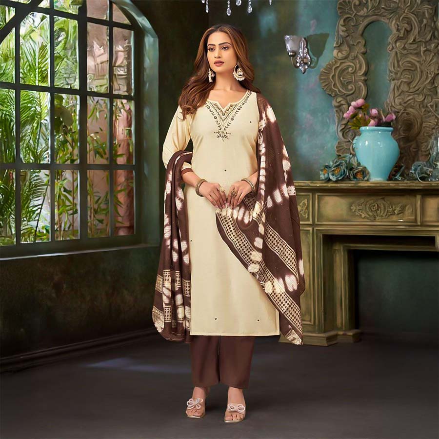 White Vertican Silk Casual Wear Salwar Kameez