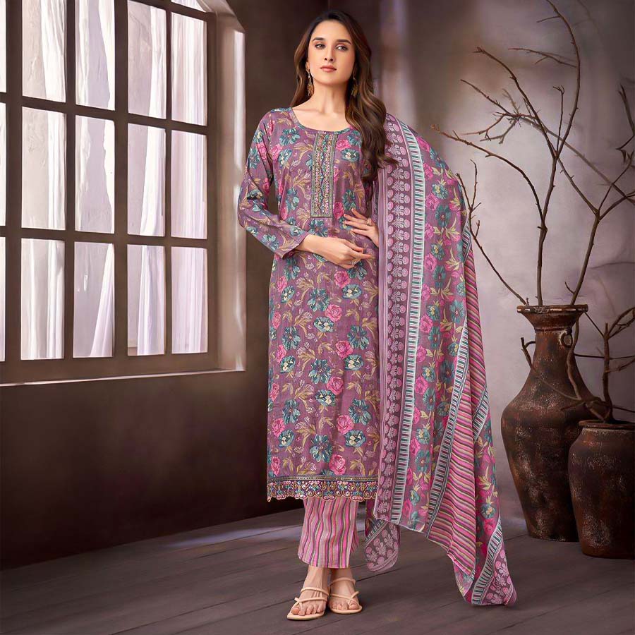 Purple Rayon Capsule Printed Salwar Kameez