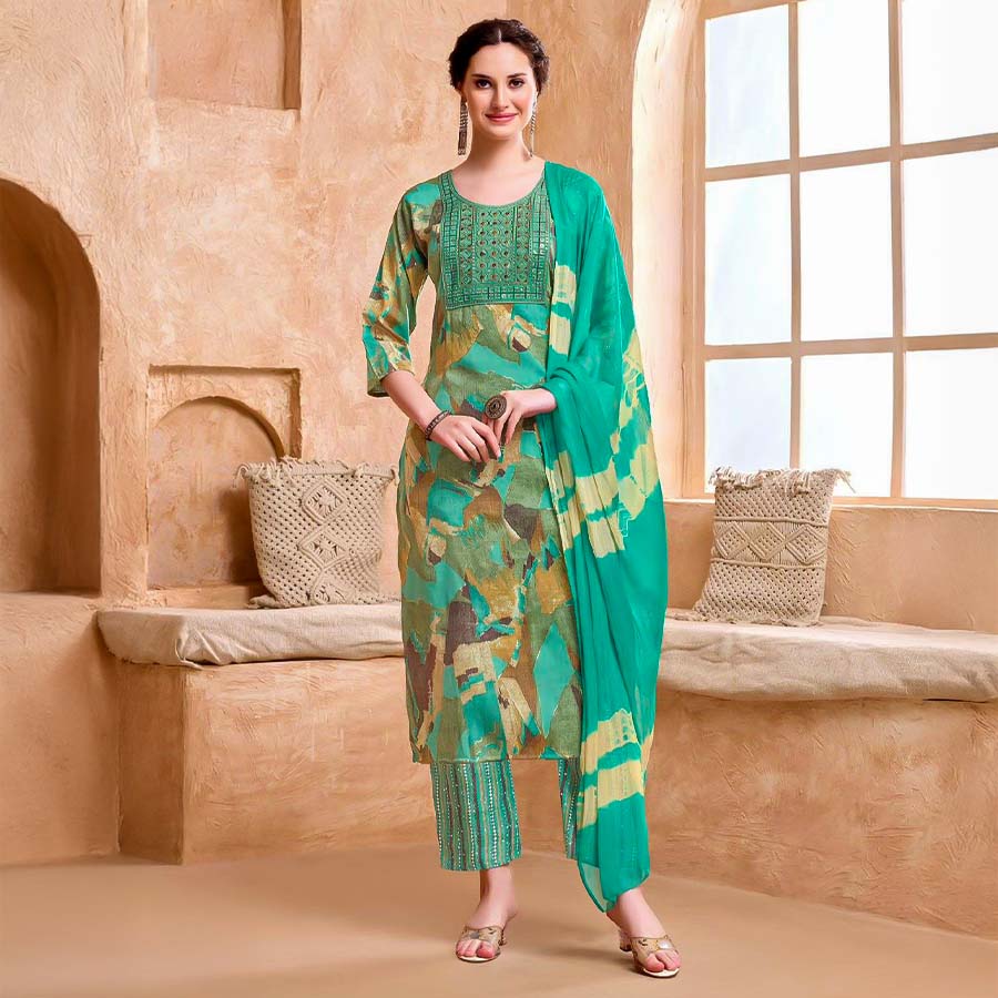 Green  Rayon Casual Wear Salwar Kameez