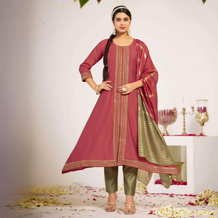 Red  Vertican Silk Casual Wear Kurti