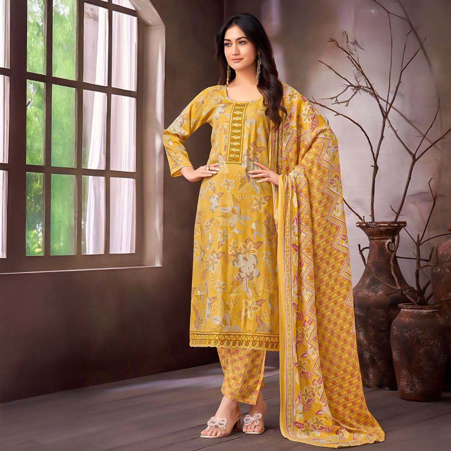 Yellow Rayon Capsule Printed Salwar Kameez