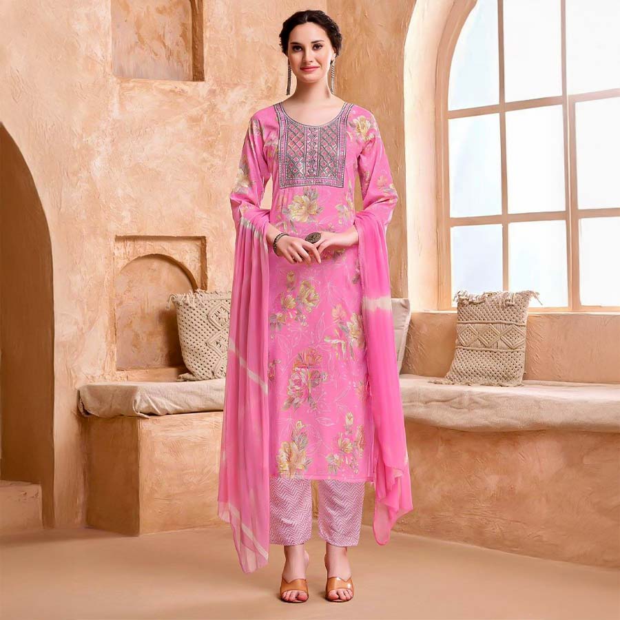 Pink  Rayon Casual Wear Salwar Kameez