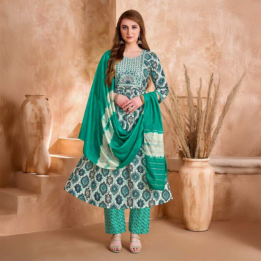 Cyan Viscose Printed Salwar Kameez