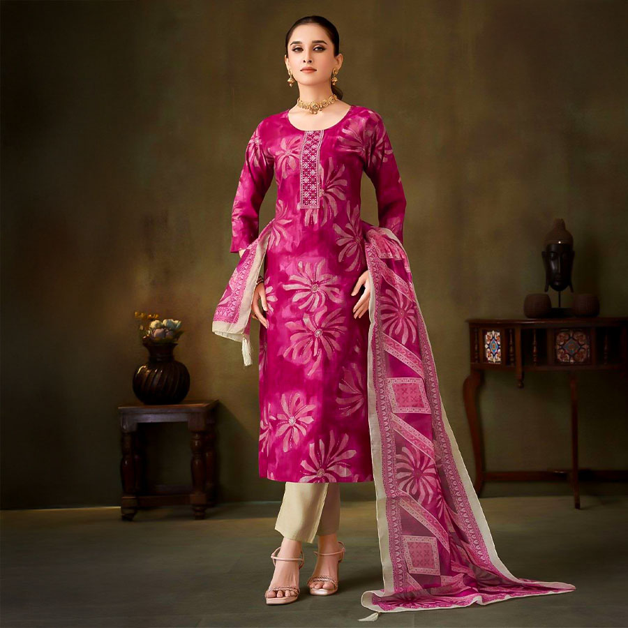 Magenta Muslin Casual Wear Salwar Kameez