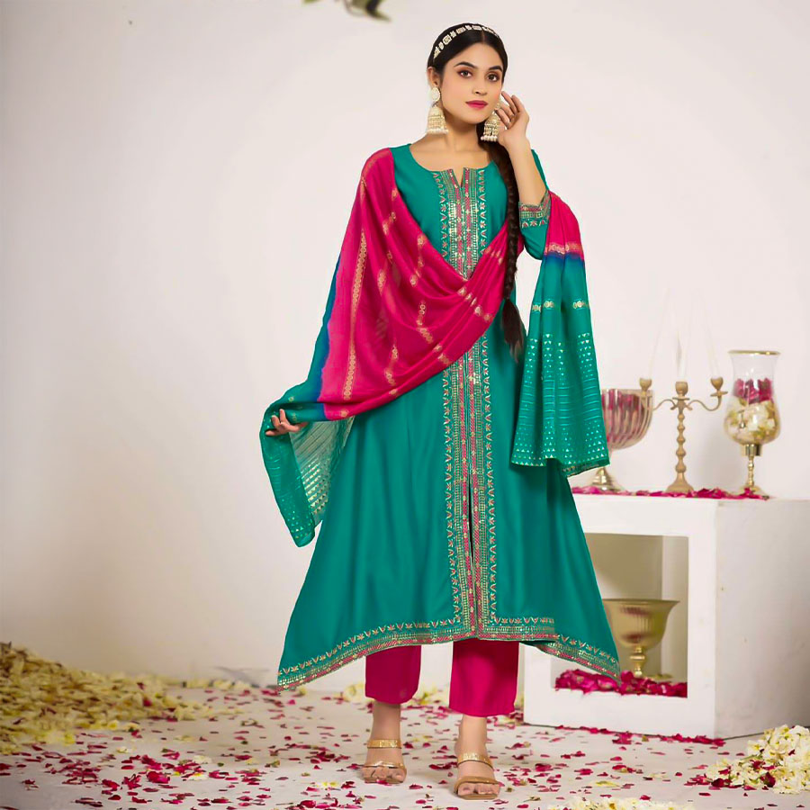 Green  Vertican Silk Casual Wear Kurti