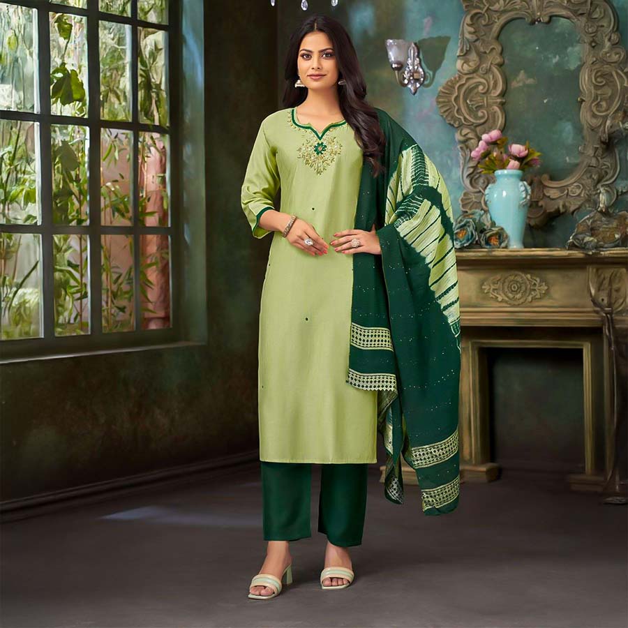 Green  Vertican Silk Casual Wear Salwar Kameez
