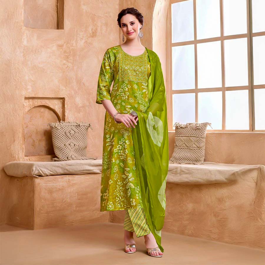 Green  Rayon Casual Wear Salwar Kameez