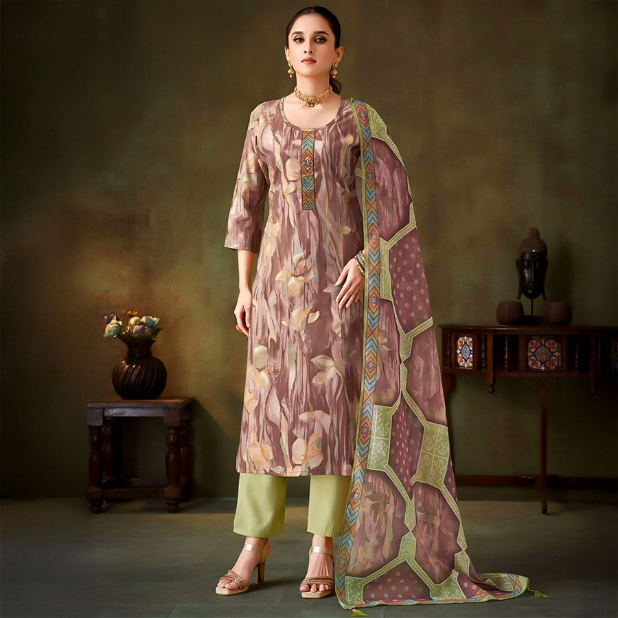 Brown Muslin Casual Wear Salwar Kameez