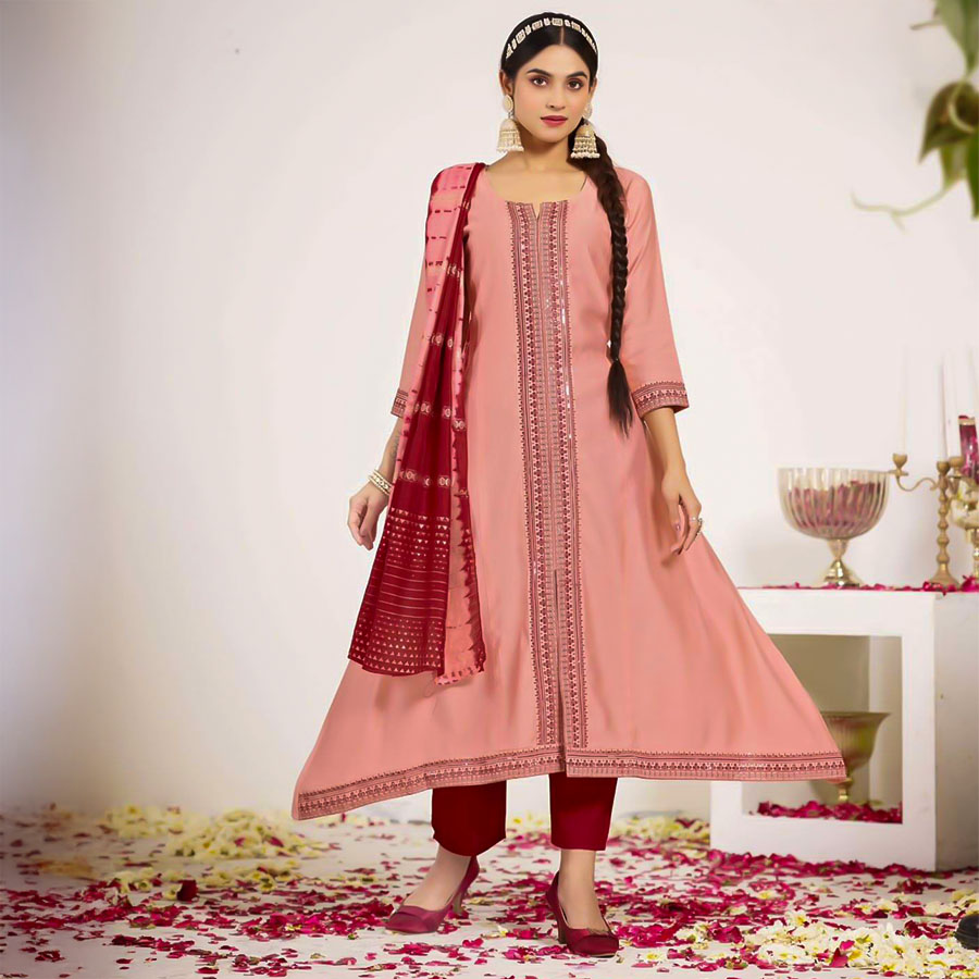 Pink  Vertican Silk Casual Wear Kurti