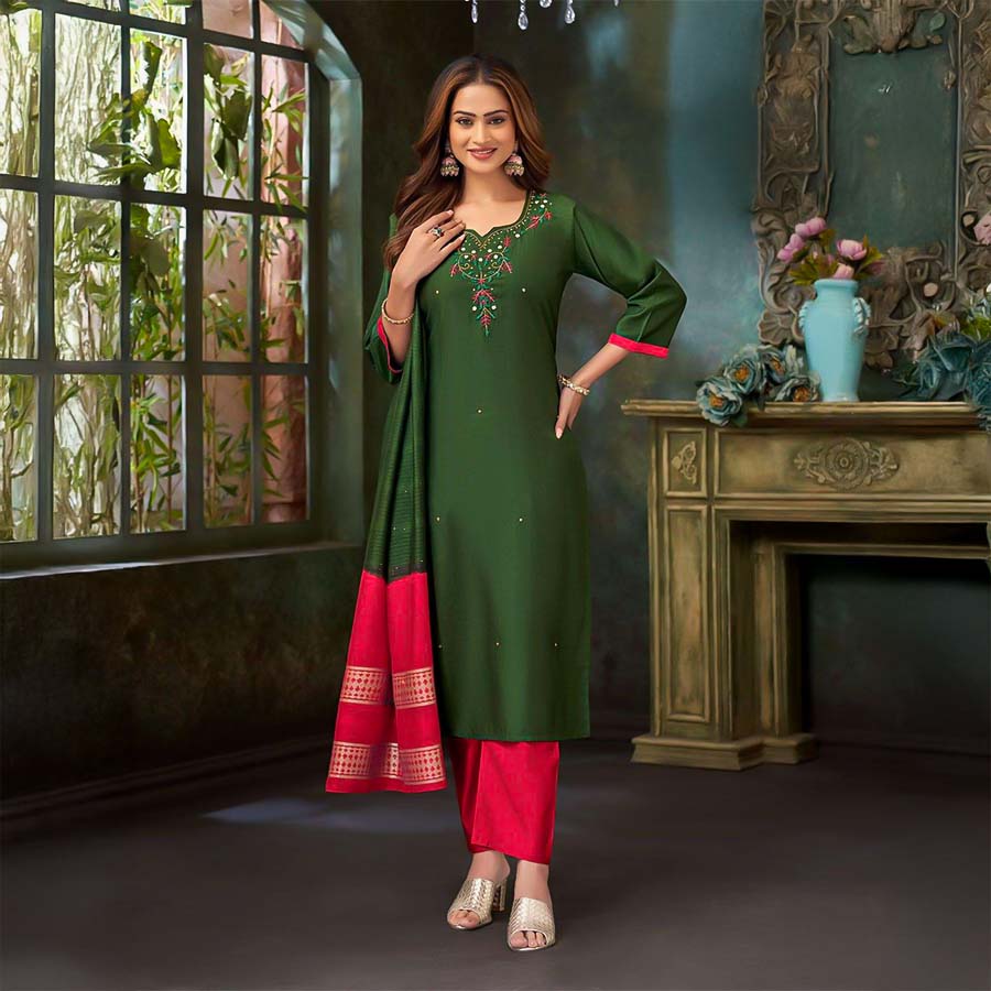 Green  Vertican Silk Casual Wear Salwar Kameez
