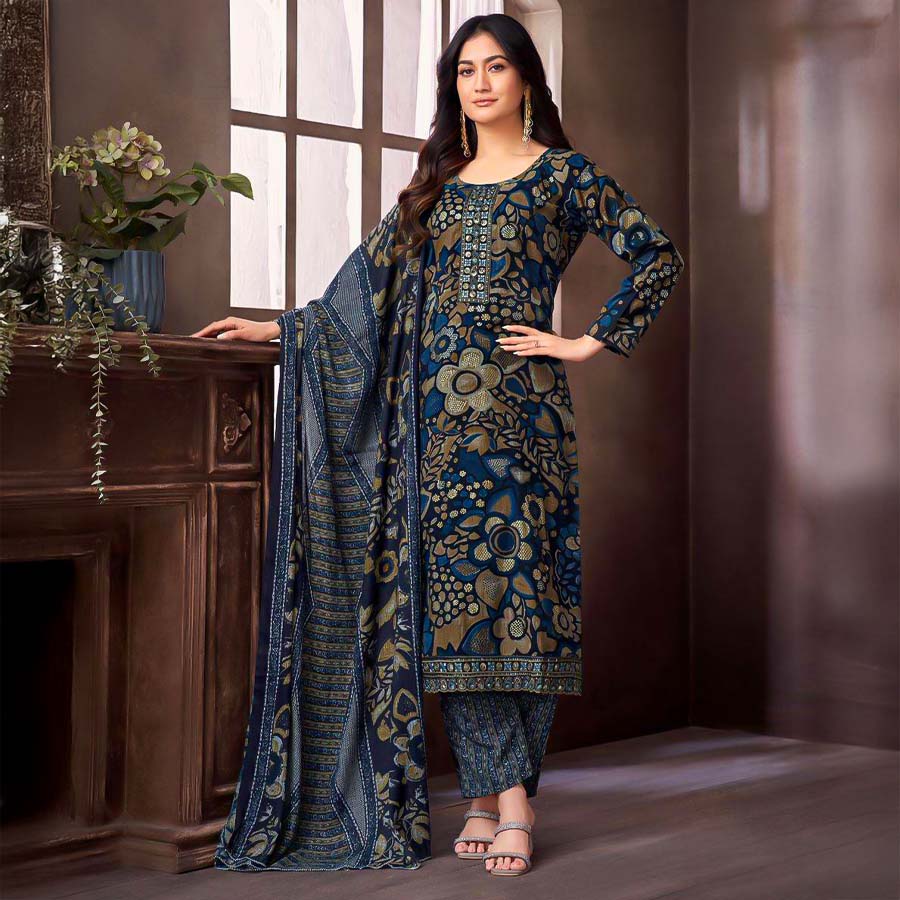 Blue Rayon Capsule Printed Salwar Kameez