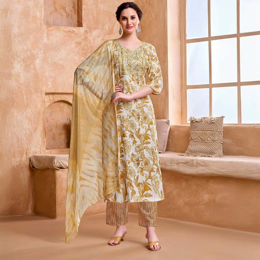 Yellow Rayon Casual Wear Salwar Kameez