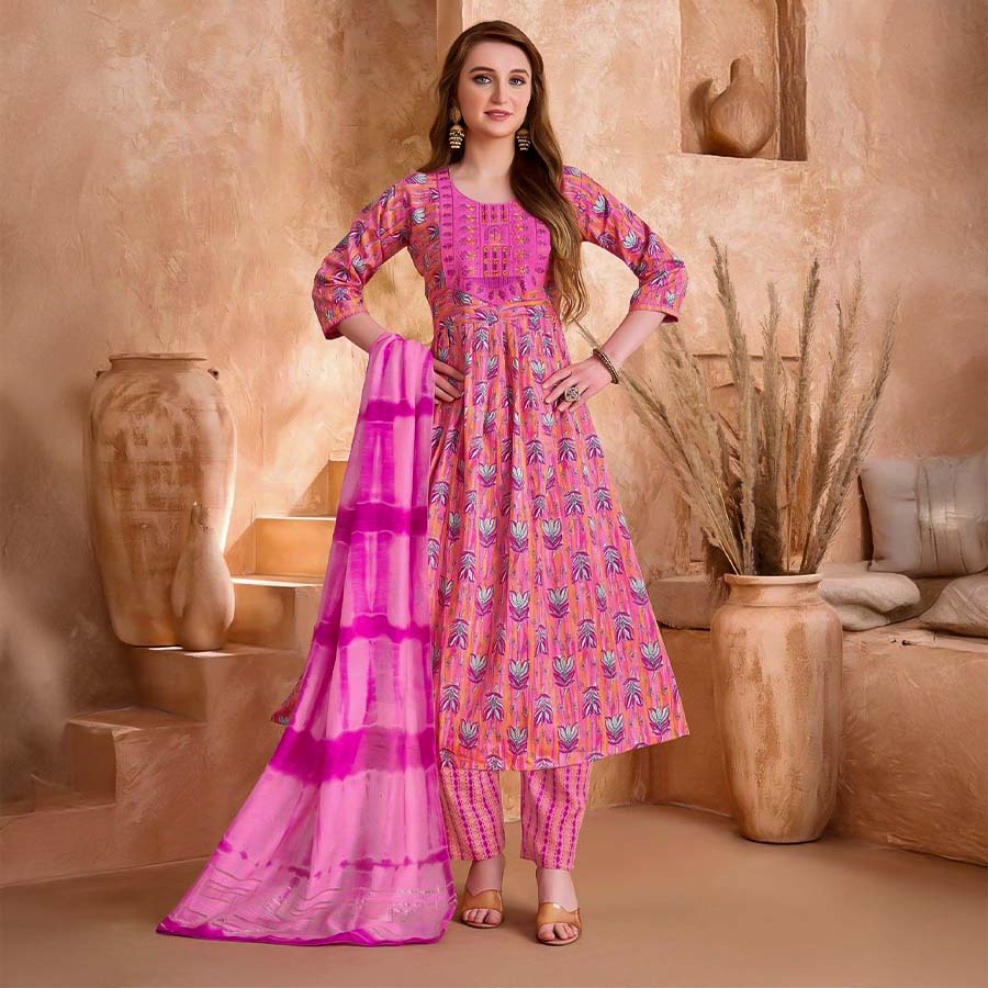 Purple  Viscose Printed Salwar Kameez