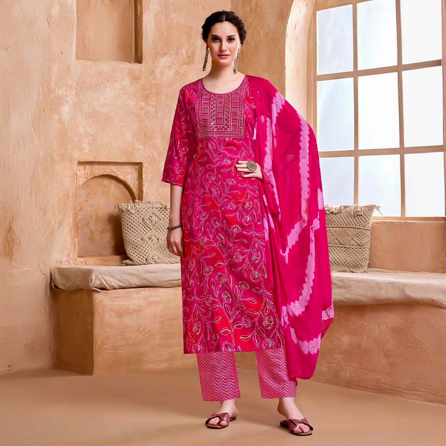 Magenta  Rayon Casual Wear Salwar Kameez