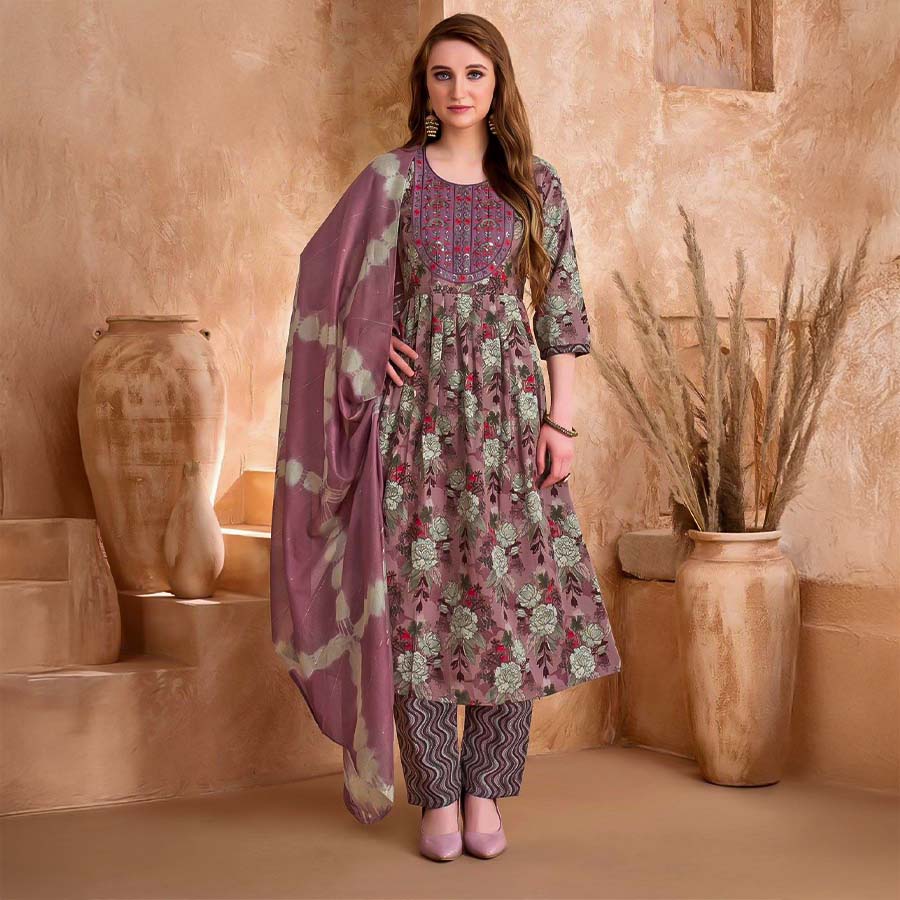 Purple  Viscose Printed Salwar Kameez