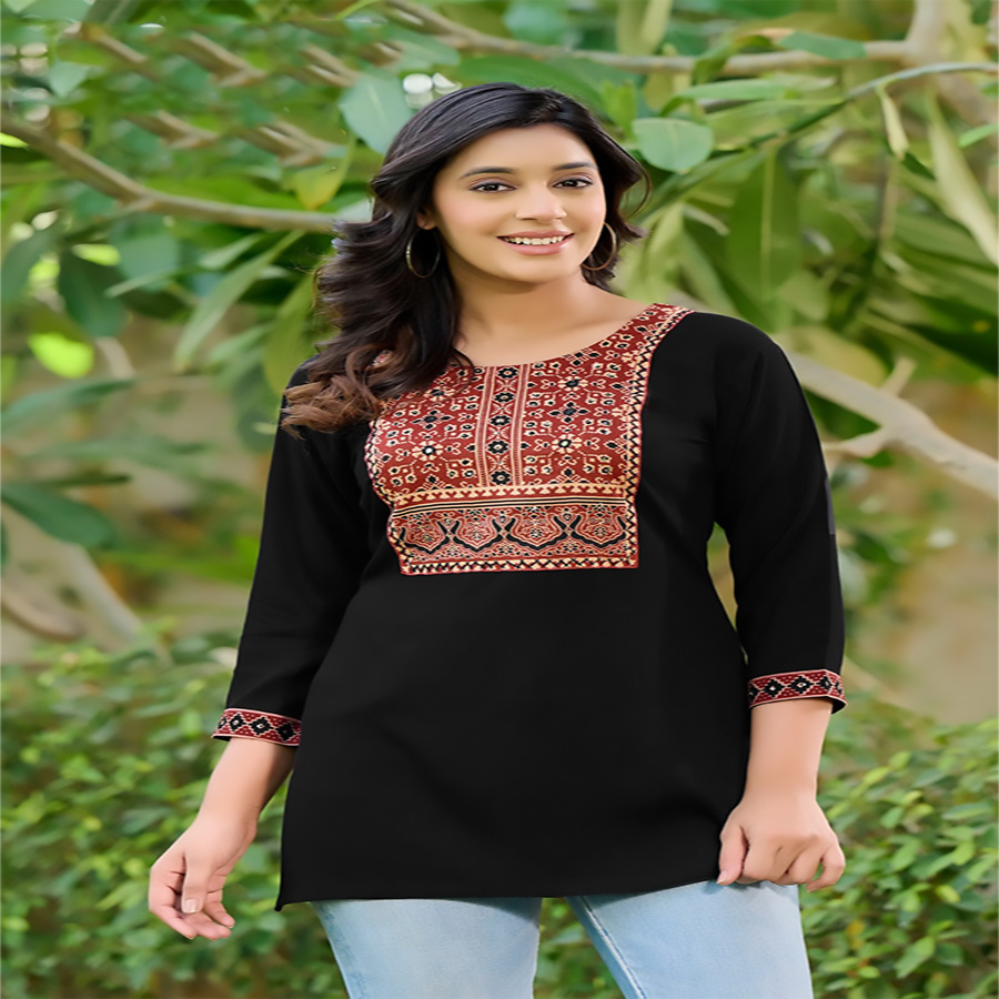 Black Rayon Casual Kurtis