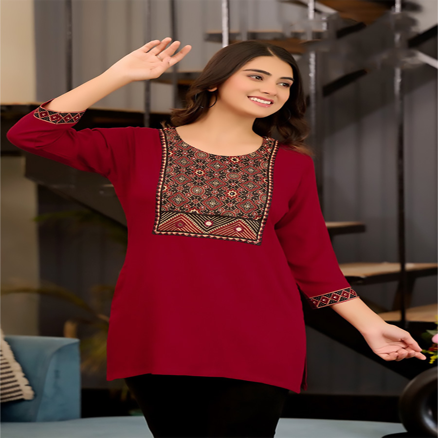 Maroon Rayon Casual Kurtis