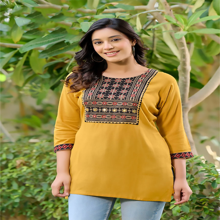 Yellow Rayon Casual Kurtis