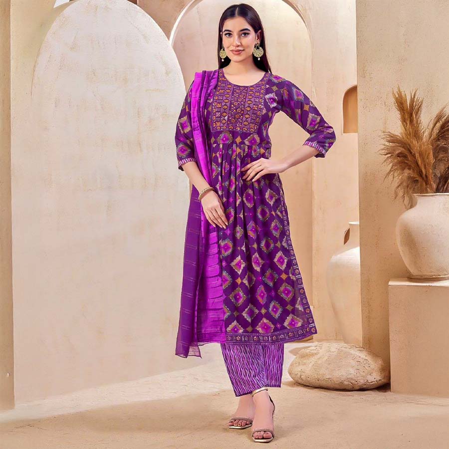 Purple Capsule Rayon Casual Wear Salwar Kameez