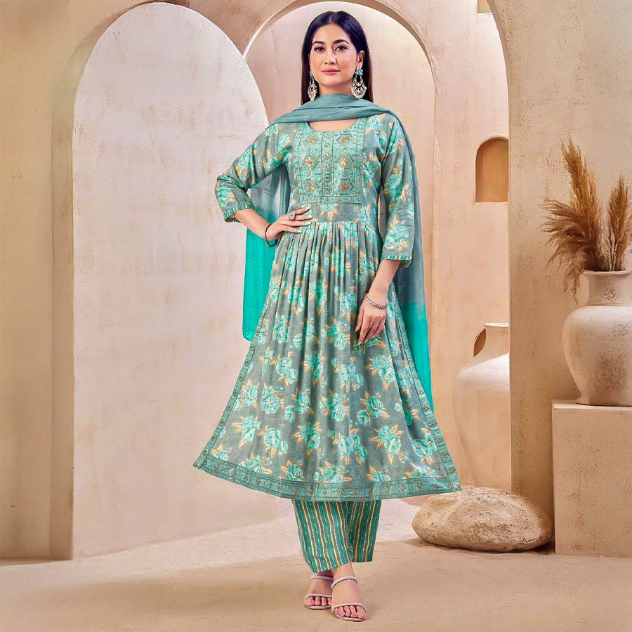 Sky Blue Capsule Rayon Casual Wear Salwar Kameez