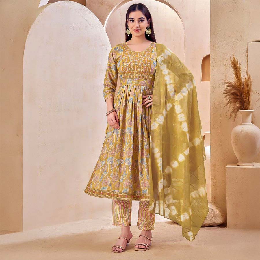 Yellow Capsule Rayon Casual Wear Salwar Kameez