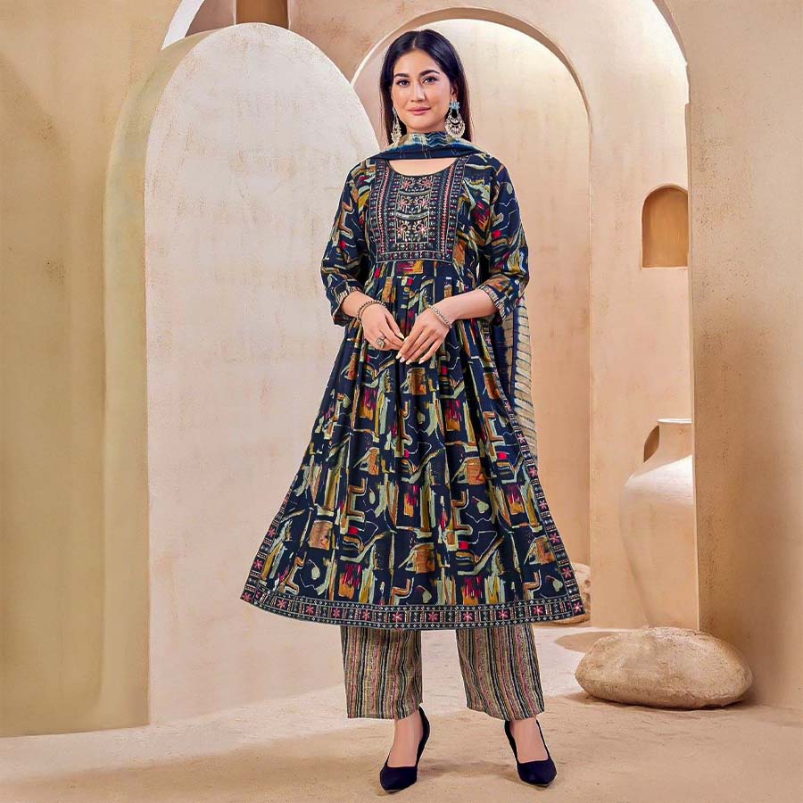 Blue Capsule Rayon Casual Wear Salwar Kameez