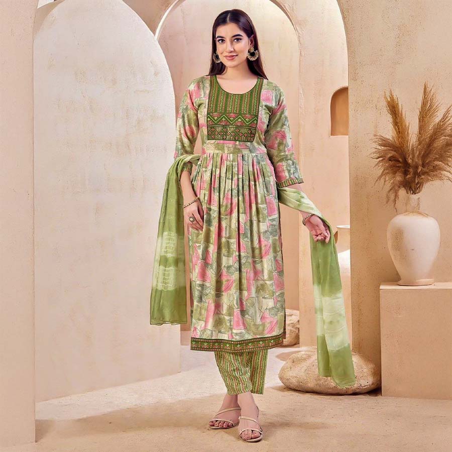 Green  Capsule Rayon Casual Wear Salwar Kameez
