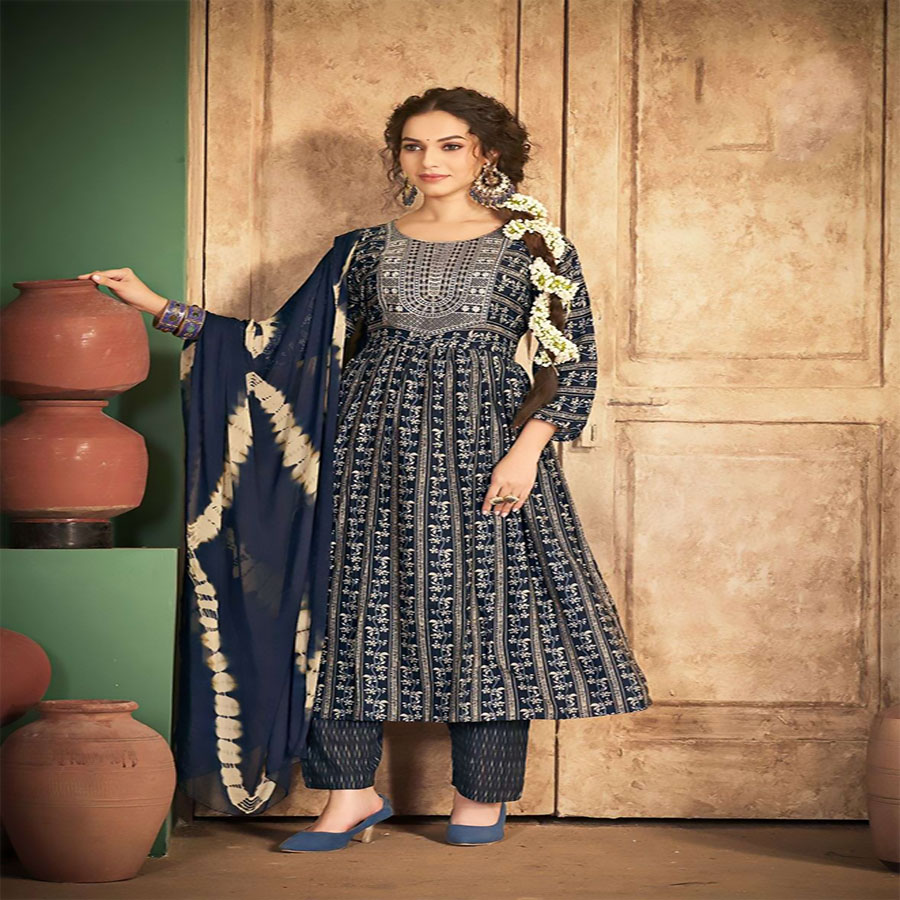 Blue Rayon Anarkali Suit