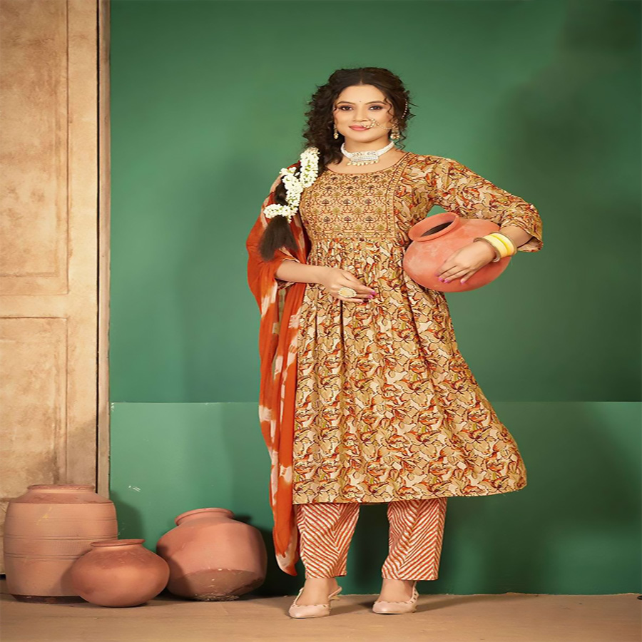 Brown Rayon Anarkali Suit