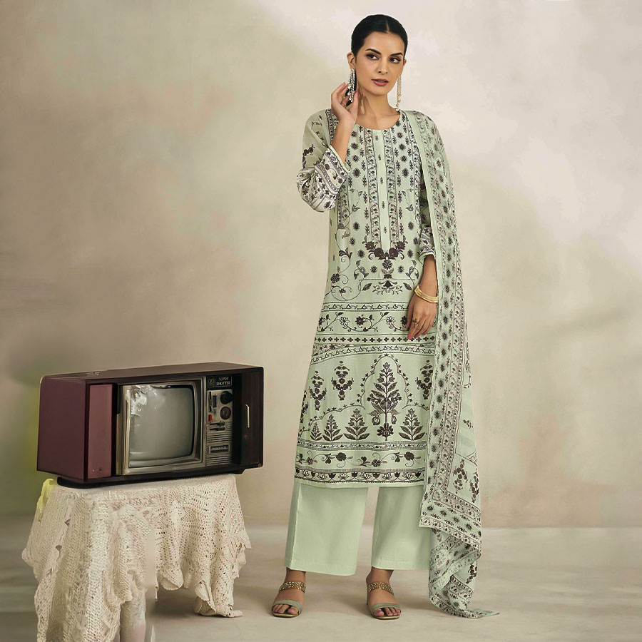 Light Green  Linen Party Wear Salwar Kameez