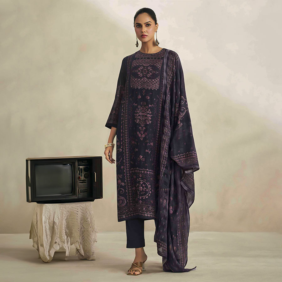 Black Linen Party Wear Salwar Kameez