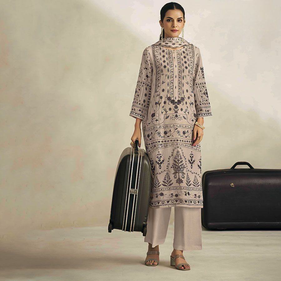 Brown Linen Party Wear Salwar Kameez
