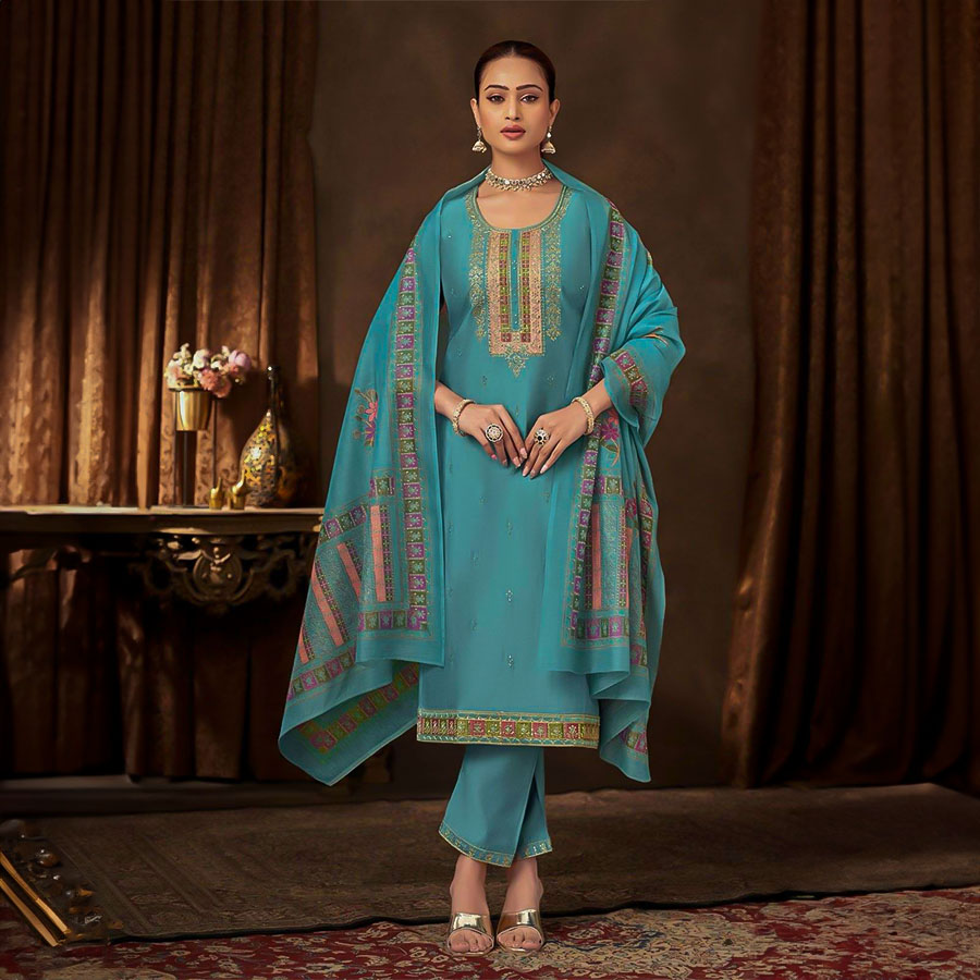 Sky Blue Roman Casual Wear Salwar Kameez