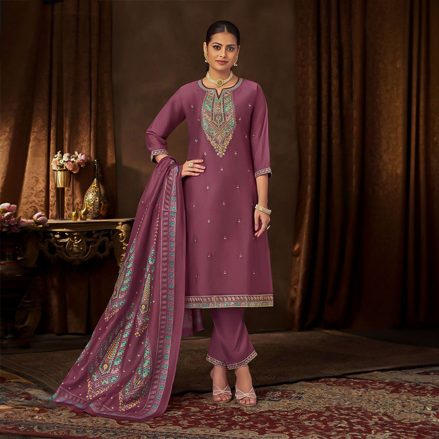 Brown Roman Casual Wear Salwar Kameez