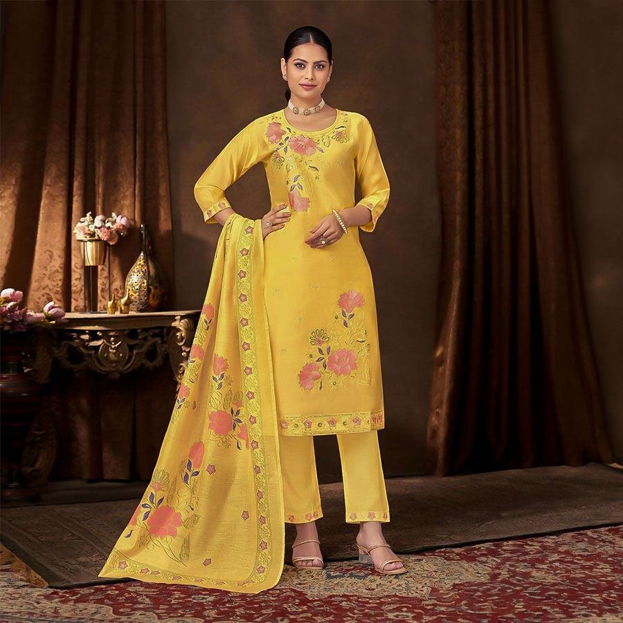 Yellow Roman Casual Wear Salwar Kameez