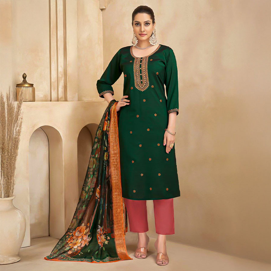 Green Fancy Casual Wear Salwar Kameez