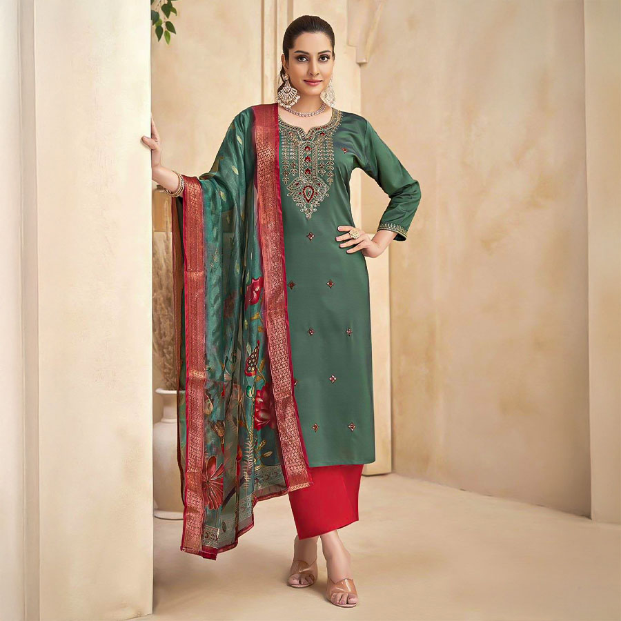Green Fancy Casual Wear Salwar Kameez