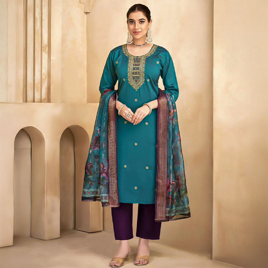 Cyan Fancy Casual Wear Salwar Kameez